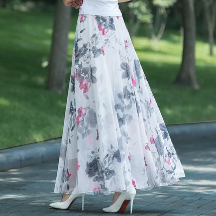 Gonne a vita alta da donna, estive 2026, primaverili, con elastico in vita, lunghezza midi, stampate, per la danza, in chiffon, modello swing