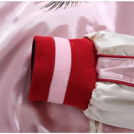 Double Sided Satin Baseball Jacket Women Sukajan Jacket Female Girls Embroidery Coat 2026 Spring Autumn Pink Z1A1