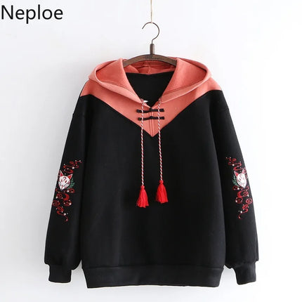 Neploe Women Hoodies Fleece Thick Cute Fox Embroidery Winter Autumn Women Pullovers Jumpers Japanese 2025 New Hooded Coat 56439