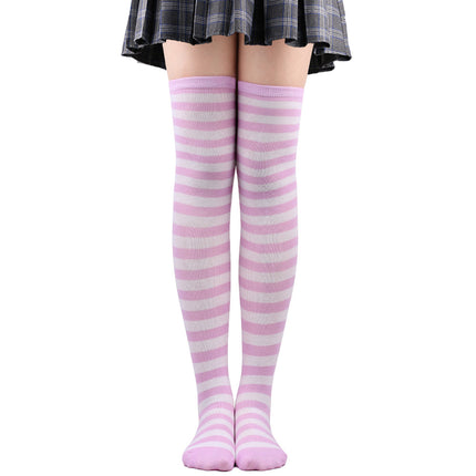 Calze alte alla coscia da donna a righe da donna nere bianche rosa lunghe sopra sopra calzini al ginocchio femboy Cosplay Lolita Harajuku Y2k