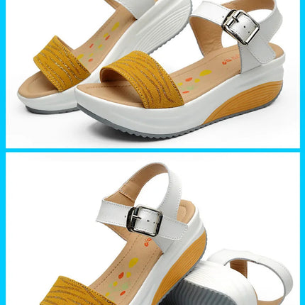 WOIZGIC Women's Ladies Female Genuine Leather Shoes Platform Sandals High Heels Summer Cool Beach Flip Flop 35-40 CDBY-5531 PlatiNum