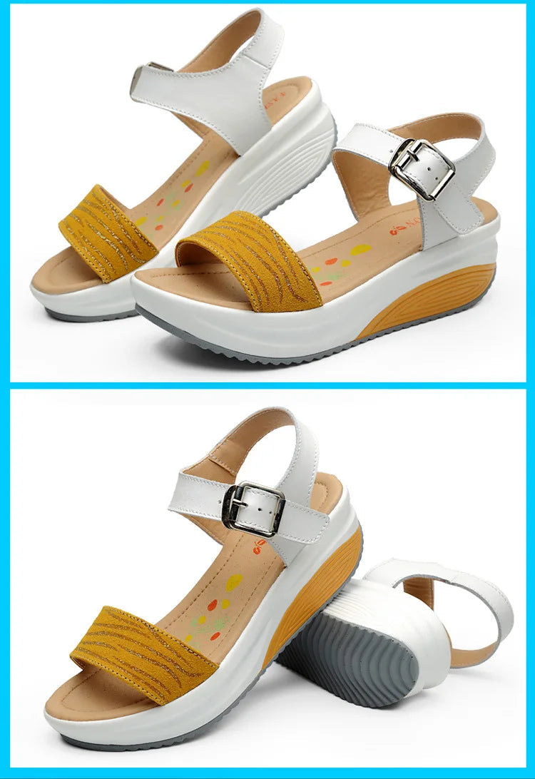 WOIZGIC Women's Ladies Female Genuine Leather Shoes Platform Sandals High Heels Summer Cool Beach Flip Flop 35-40 CDBY-5531 PlatiNum