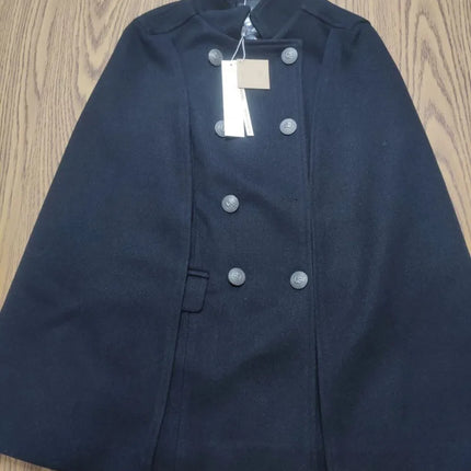 New Winter Women Double Breasted Cape Woolen Blends Elegant Ladies Coat Stand Collar Cloak Outwear Coats Vintage Overcoat