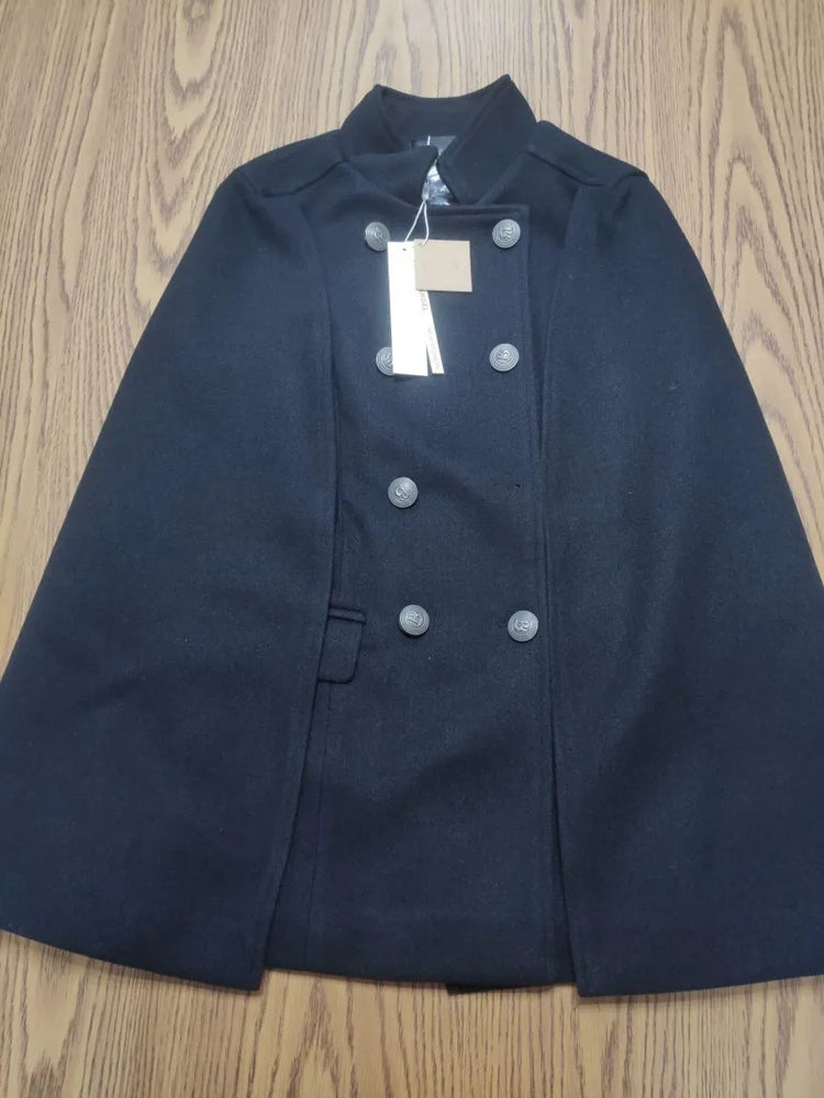 New Winter Women Double Breasted Cape Woolen Blends Elegant Ladies Coat Stand Collar Cloak Outwear Coats Vintage Overcoat