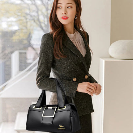 Women Multi-layers Top-handle Bag Quality Leather Handbags Purses Female Luxury Designer Large Capacity Boston Ladies Sac A Main PlatiNum