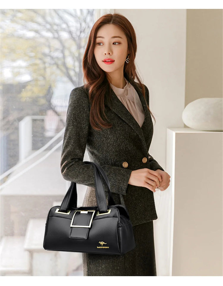 Women Multi-layers Top-handle Bag Quality Leather Handbags Purses Female Luxury Designer Large Capacity Boston Ladies Sac A Main PlatiNum