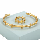 Set di gioielli di lusso Bracciale rigido in acciaio inossidabile Anello da dito Orecchini a cerchio con mini sfere per regali di gioielli di moda da donna platinumshop