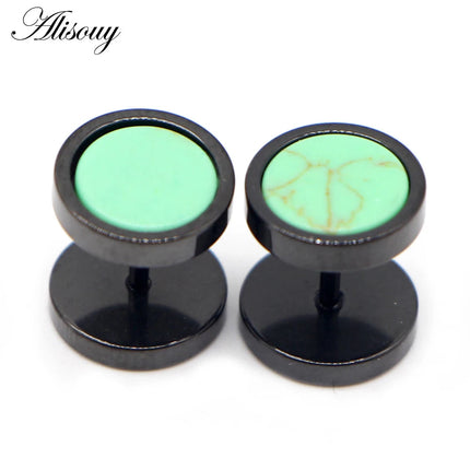Alisouy 2 pz Acciaio Inossidabile Double Sided Rotondo Pietra Manubri Uomo Donna Vite Stud Bilanciere Orecchini Penetranti Spina per L'orecchio Finto platinumshop