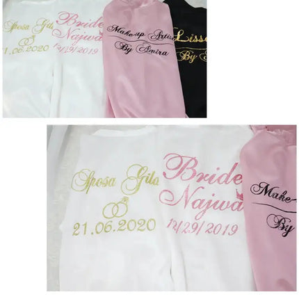 Logo personalizzato Data di matrimonio Nome Accappatoio Abito da sposa in seta sintetica Sposa Damigella d'onore Abiti da sposa Donna Bachelorette Preparewear platinumshop