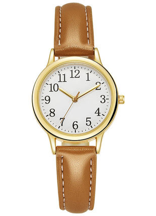 Orologio al quarzo da donna alla moda per il tempo libero, numeri arabi facili da leggere, quadrante semplice, cinturino in pelle PU, colore caramella platinumshop