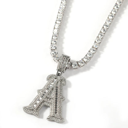 UWIN Collana con ciondolo con lettera iniziale per donna Uomo Ciondoli con zirconi baguettecz ghiacciati con catena da tennis Gioielli Hip Hop per regalo