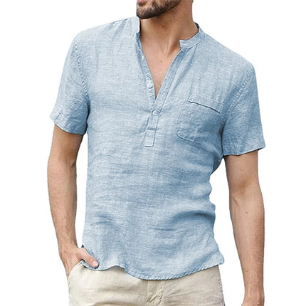 Men's Short-Sleeve T-Shirt New Summer Cotton and Linen Casual T-Shirt for Men LED Breathable Men's Shirt S-3XL