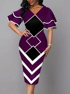 Abito elegante da donna 2021 moda estiva scollo a V manica corta abito sottile sexy patchwork vintag