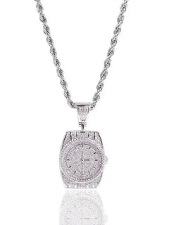 Exquisite Zircon Watch Shape Pendant Necklace Men and Women Trend Hip-Hop Rock Party Jewelry Gift Accessories
