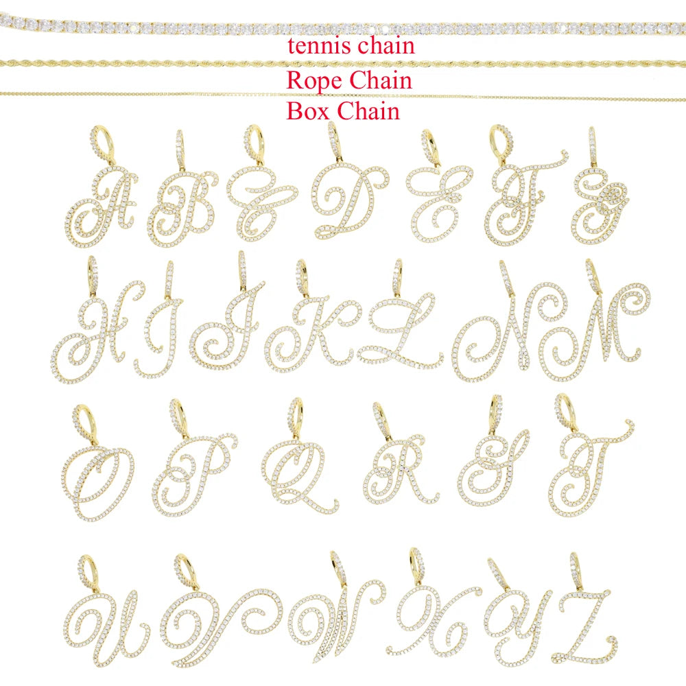 Collana con ciondolo con 26 lettere iniziali in corsivo Micro Pave 5A Cubic Zirconia CZ Gioielli con nome dell'alfabeto