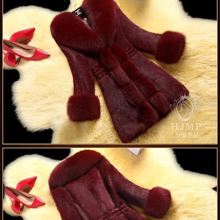Vintage 2026 New Autumn Winter Female Mid-Long Fleece Overcoat Faux Fur Fox Fur Collar Mink Fur Coat Thicken Elegant 408