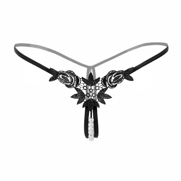 Women Lace Panties Thongs Pearl Pendant Embroidery G-String T-Back Briefs Underwear Hollow Ladies Panties Sexy Lingerie Knickers