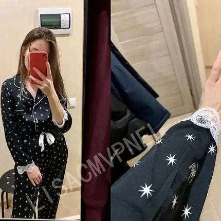 Lisacmvpnel Pigiama estivo da donna in due pezzi Pigiama in pizzo con stampa sottile in raso di seta ghiacciata platinumshop