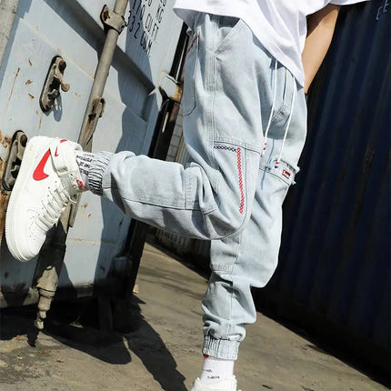 2025 New Streetwear Hip Hop Cargo Pants Men's Jeans Elastic Harun Joggers In Autumn and Spring Men ClothIng PlatiNum