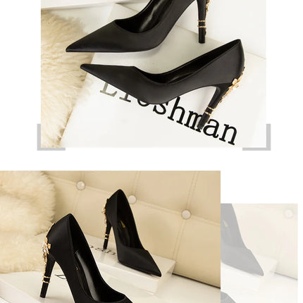 Moda mujer tacones altos bajos de aguja boda/fiesta zapatos de salón de señora primavera/otoño calzado femenino clásico calzado de mujer