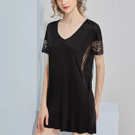 SuyaDream vestido de noche de seda para mujer de seda natural y encaje Mini vestidos sexy de vino negro camisones de verano 2021
