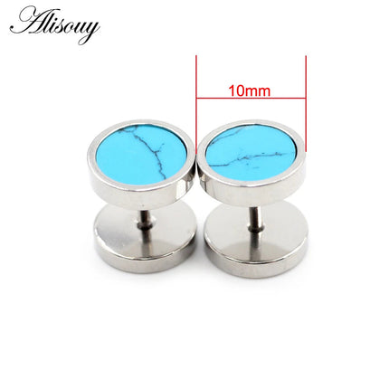 Alisouy 2 pz Acciaio Inossidabile Double Sided Rotondo Pietra Manubri Uomo Donna Vite Stud Bilanciere Orecchini Penetranti Spina per L'orecchio Finto platinumshop