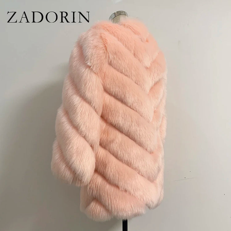 ZADORIN Korean Fashion Winter Faux Fox Fur Coat Women Luxury Color Contrast Long Thick Warm Fluffy Jacket Fake Fur Coats Jackets