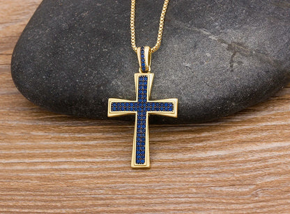 AIBEF Nuova Croce Blu/Viola/Verde Collana di Cristallo Rame Zircone Cubico Collana Girocollo 4 Colori Religione Gioielli Regalo Per La Festa