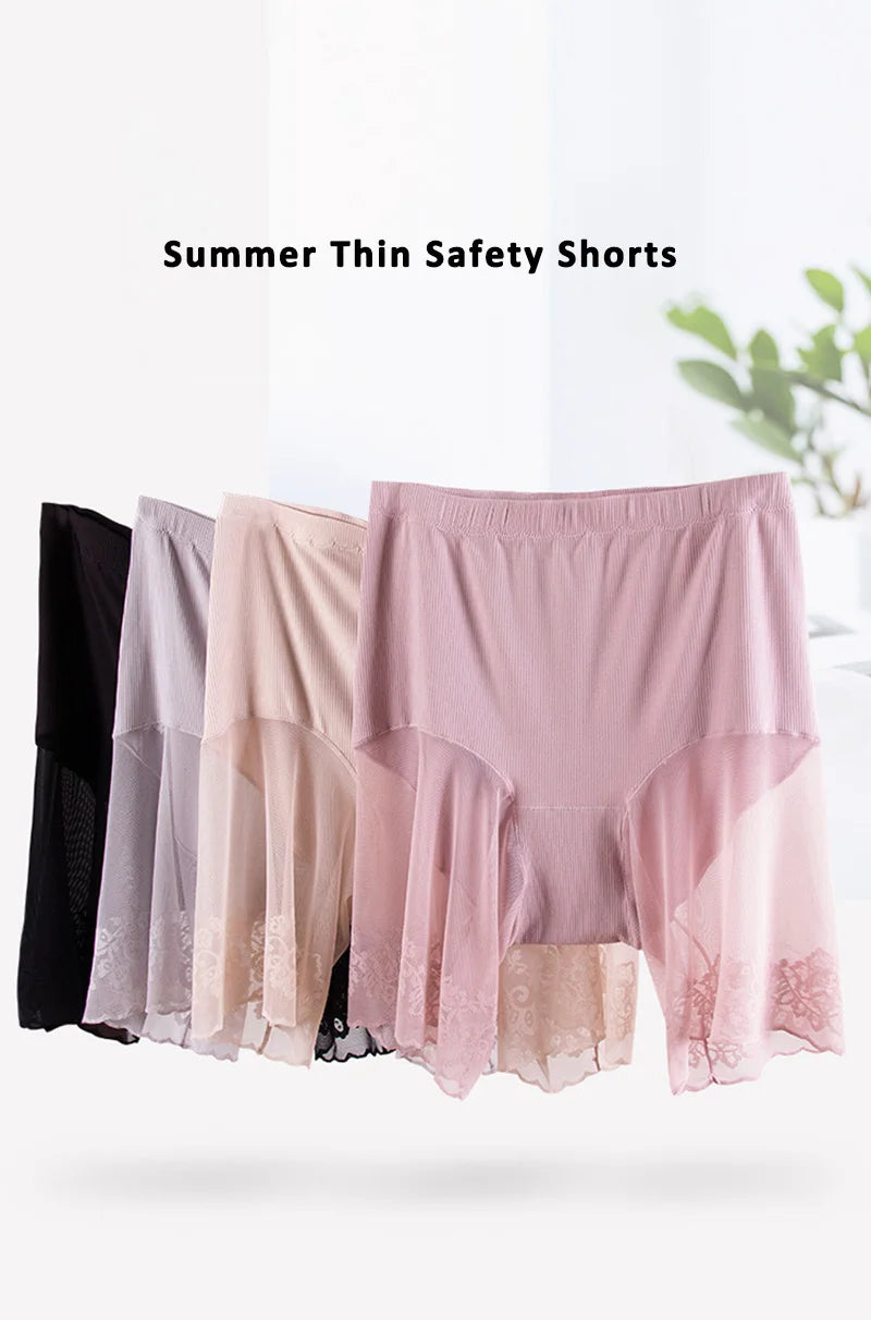 Plus Size Safety Short Pants Women Summer Seamless Under Skirt Pants Anti Chafing Boxers Female Sexy Lace Boyshorts Women