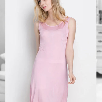 Abito da notte da donna in seta naturale lavorata a maglia, abito sottoveste basic solido, slip COMPLETO antisvuotamento, nuova biancheria intima senza maniche