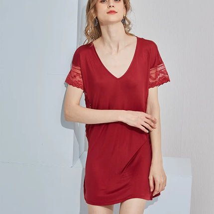 SuyaDream vestido de noche de seda para mujer de seda natural y encaje Mini vestidos sexy de vino negro camisones de verano 2021
