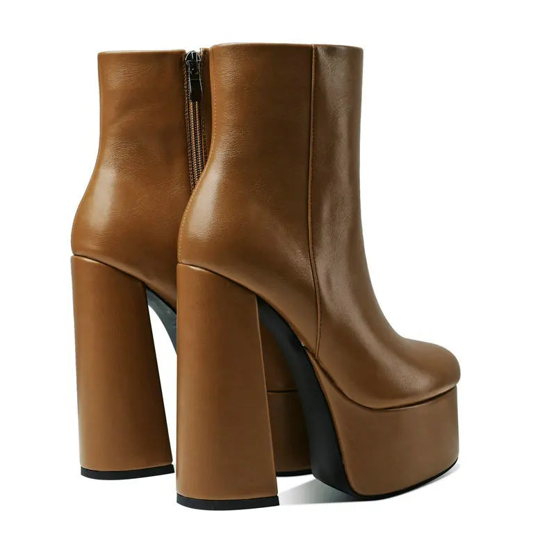 2021 Women Ankle Boots Platform Square High Heel Ladies Motorcycle Boots Faux Leather High High Quality Women's Boots Black