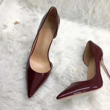 Scarpe con tacco alto a spillo da donna in pelle verniciata nuda 12CM 10CM 8CM Ritagli Punta a punta che celebra scarpe da sera per feste Taglia46 platinumshop