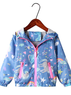 Spring Jacket for Girls Coats Hooded Unicorn Rainbow Pattern Baby Girls Clothes Outerwear Kids Windbreaker Autumn Girls Jackets
