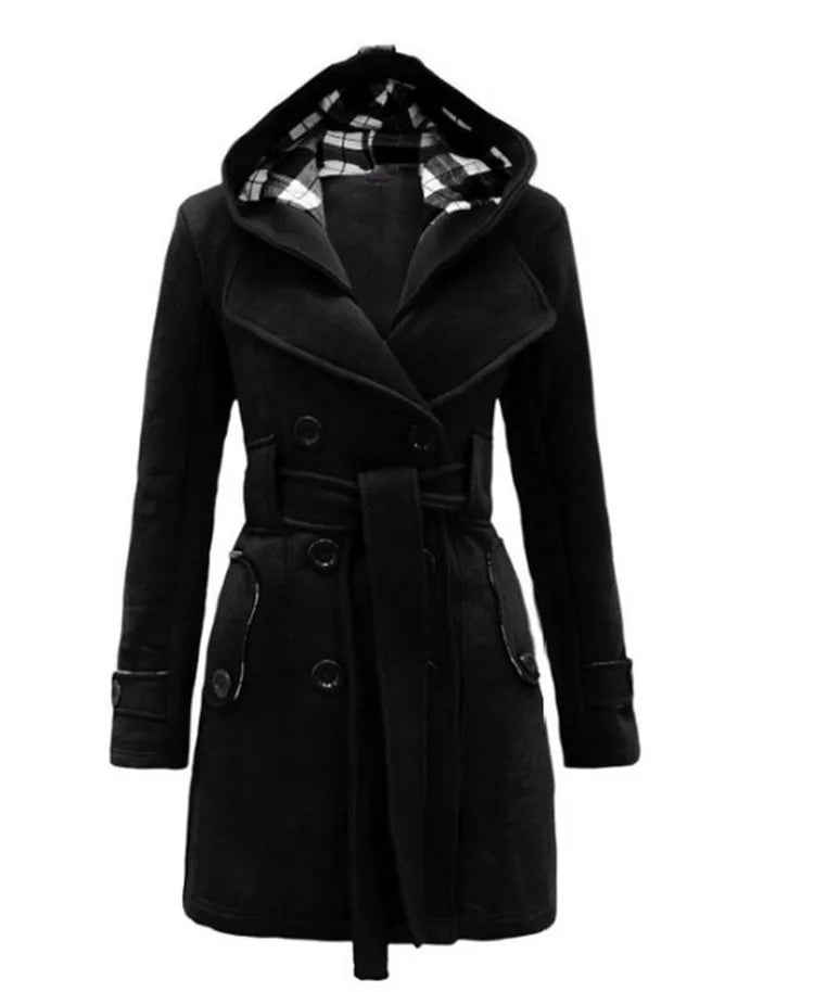 Fashion Woolen Coat Women Warm Fleece Jacket With Belts Double Breasted Solid Casual Jacket 2022 Winter Vintage Slim Ladies Coat
