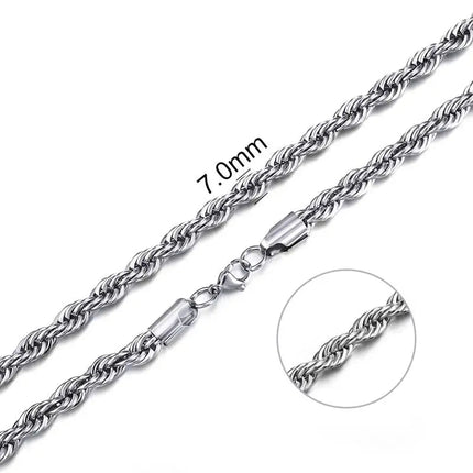Jiayiqi 2mm-7mm Rope Chain Necklace Stainless Steel Never Fade Waterproof Choker Men Women Jewelry Silver Color Chains Gift PlatiNum