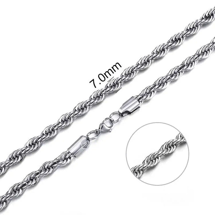 Jiayiqi 2mm-7mm Rope Chain Necklace Stainless Steel Never Fade Waterproof Choker Men Women Jewelry Silver Color Chains Gift PlatiNum