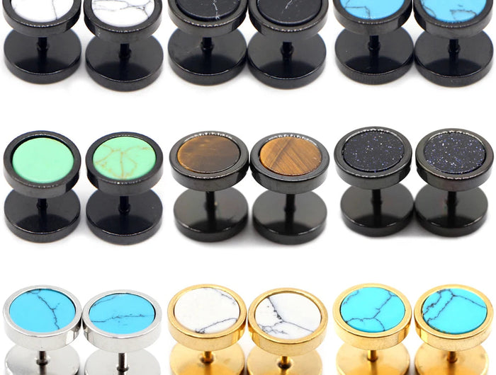 Alisouy 2 pz Acciaio Inossidabile Double Sided Rotondo Pietra Manubri Uomo Donna Vite Stud Bilanciere Orecchini Penetranti Spina per L'orecchio Finto platinumshop