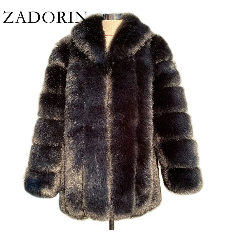 ZADORIN Elegant Turn Down Collar Faux Fox Fur Coat Women Long Thick Warm Fluffy Faux Fur Jacket Winter Fur Coats Manteau Femme
