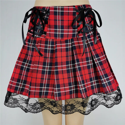 Harajuku Punk gotico nero a vita alta gonne nere donne Sexy Patchwork fasciatura Mini gonna nera Streetwear femminile