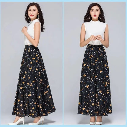 Gonne a vita alta da donna, estive 2026, primaverili, con elastico in vita, lunghezza midi, stampate, per la danza, in chiffon, modello swing