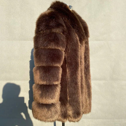 ZADORIN Elegant Turn Down Collar Faux Fox Fur Coat Women Long Thick Warm Fluffy Faux Fur Jacket Winter Fur Coats Manteau Femme