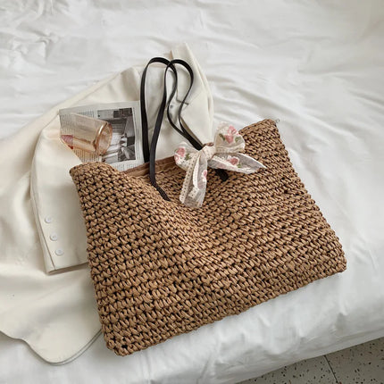 Women's Bag Summer Beach Bag Large Capacity Knitted Straw Hand-woven Rattan Beach Bag Bohemia Leather Women's Shoulder Bag New