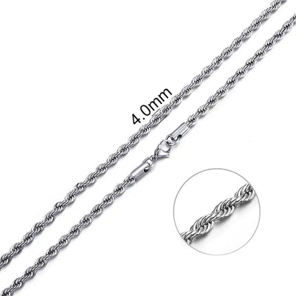 Jiayiqi 2mm-7mm Rope Chain Necklace Stainless Steel Never Fade Waterproof Choker Men Women Jewelry Silver Color Chains Gift PlatiNum