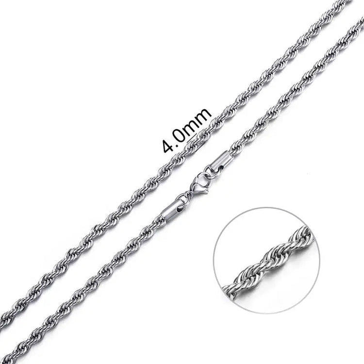 Jiayiqi 2mm-7mm Rope Chain Necklace Stainless Steel Never Fade Waterproof Choker Men Women Jewelry Silver Color Chains Gift PlatiNum
