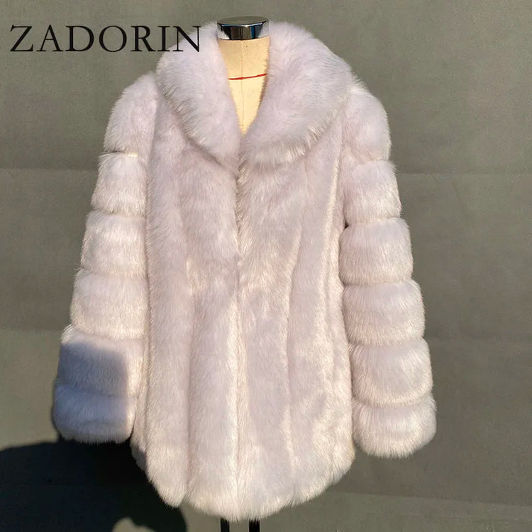 ZADORIN Elegant Turn Down Collar Faux Fox Fur Coat Women Long Thick Warm Fluffy Faux Fur Jacket Winter Fur Coats Manteau Femme