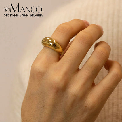 e-Manco Fashion Simple Stainless Steel Rings for Women Arc Rings Jewellery Geometric Ring Size 5 6 7 8 PlatiNum