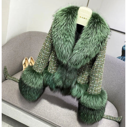 Female Winter ThickCotton Thin Short Woolen Jacket Women New Slim Imported Whole Skin Red Fox Fur Collar Imitation Fur Coat A863