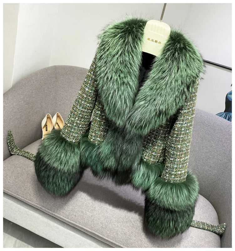 Female Winter ThickCotton Thin Short Woolen Jacket Women New Slim Imported Whole Skin Red Fox Fur Collar Imitation Fur Coat A863