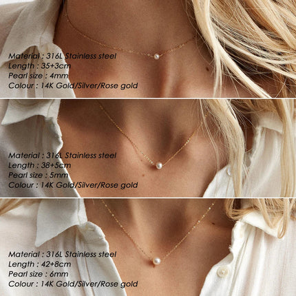 e-Manco Stainless Steel Choker imitated  Pearl Necklaces for Women Gold Color Layered Chain Necklace Jewelry PlatiNum